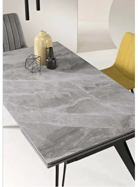 Tavolo allungabile 240 cm THOR con base metallo e piano effetto Marmo Grigio