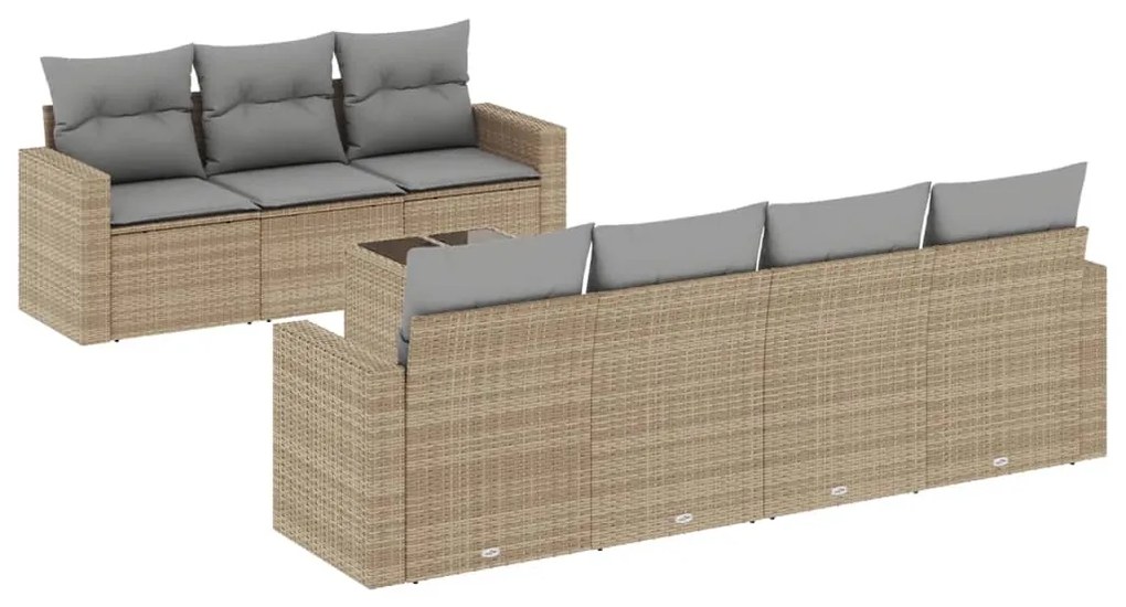 Set divano da giardino 8 pz con cuscini beige in polyrattan