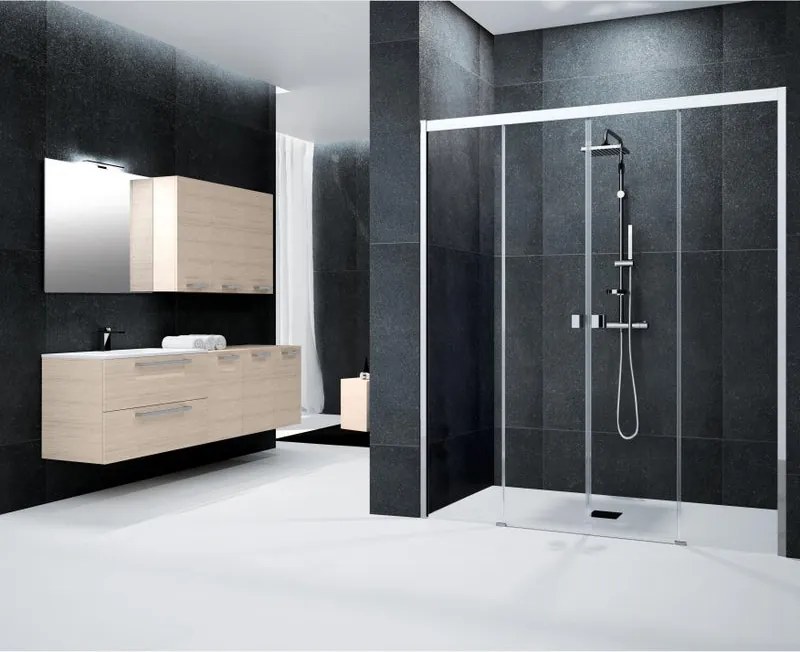 Porta doccia scorrevole L 177-181 cm x H 200 cm per nicchia in vetro trasparente SP. 6 mm, profilo lucido cromo, serie Glam