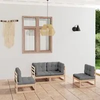 Set Divani da Giardino 4 pz con Cuscini Legno Massello Pino 3076429