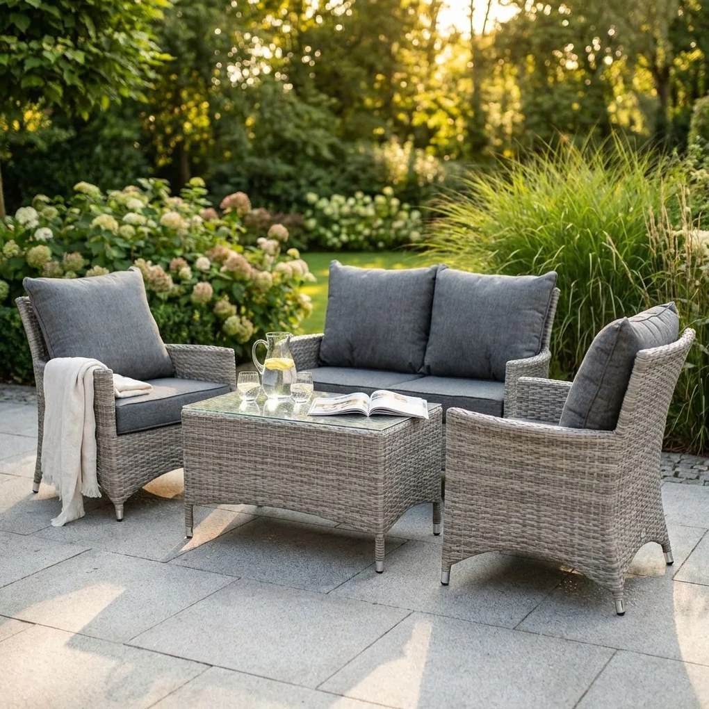 XENIUM - salotto da giardino completo di cuscini intreccio in rattan sintetico