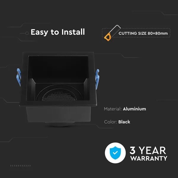 Plafoniera GU10 9x9 cm nera