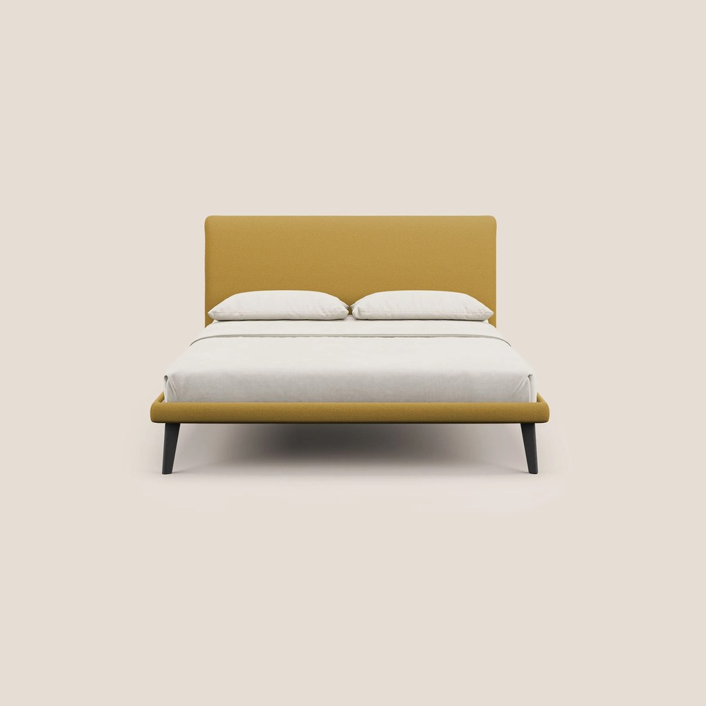 Noel letto minimal scandinavo con piedi in mogano e tessuto fiammato impermeabile T19