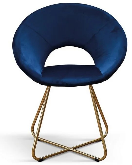 Set di poltroncine ZANTE in tessuto effetto velluto blu e base in metallo color oro