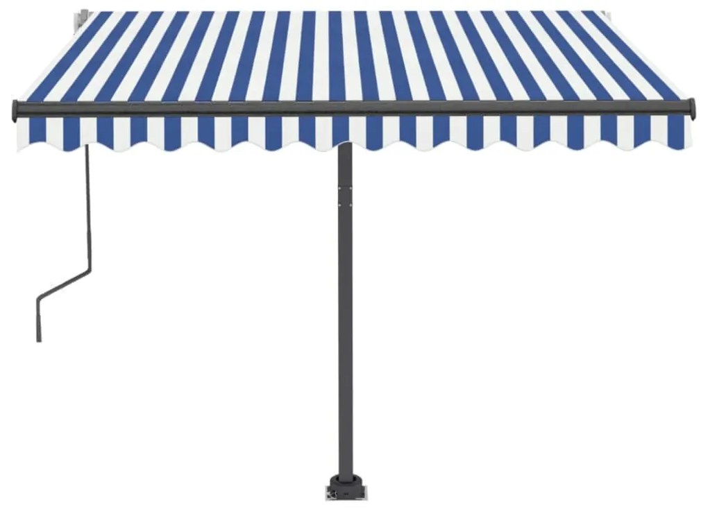 Tenda da Sole Retrattile Manuale con LED 300x250cm Blu e Bianco