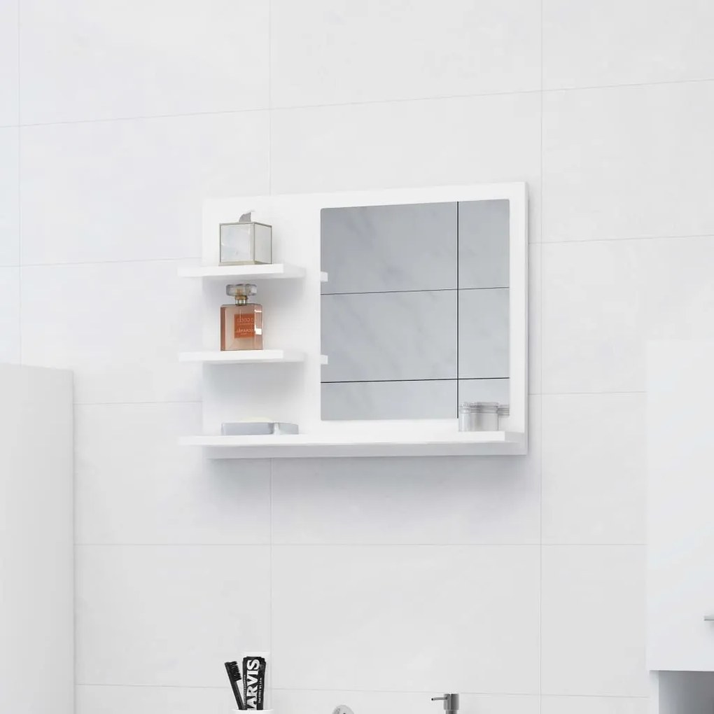 Specchio da bagno bianco 60x10,5x45 cm in legno multistrato