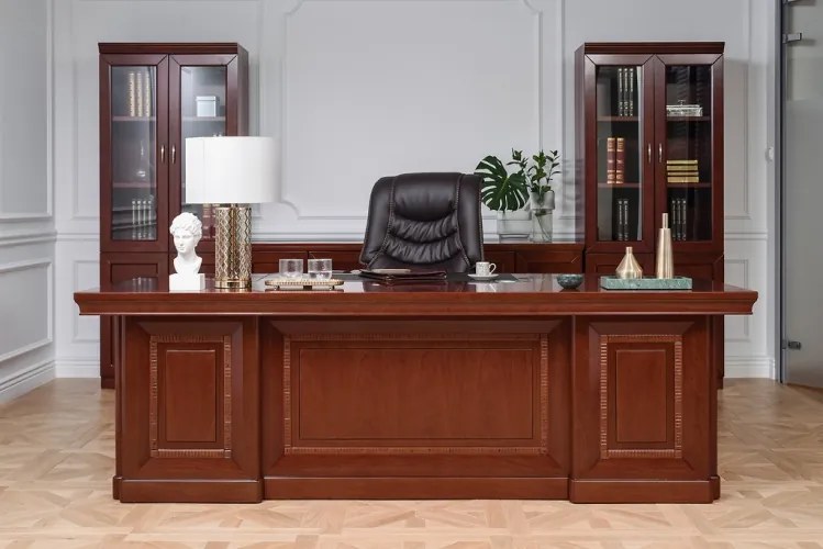 Scrivania studio classica in legno di noce lunga 2,4 metri B710-Arrediorg.it
