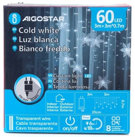 Aigostar - Catena di luci natalizie a LED per esterni 120xLED/6W/230V/8 funzioni 3x0,7m IP44 bianco freddo+telecomando
