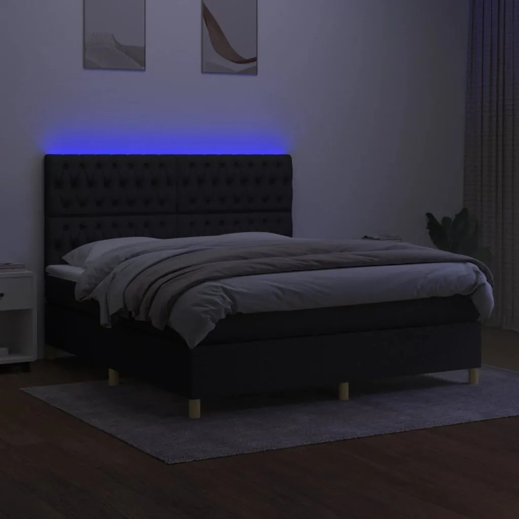 Letto a molle con materasso e led nero 160x200 cm in tessuto