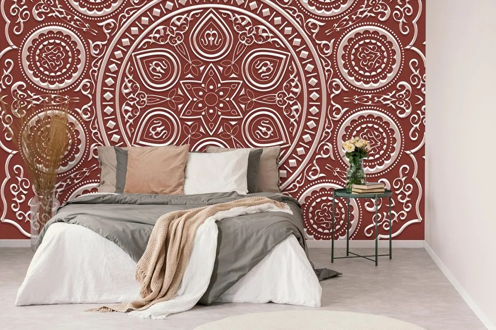 Carta da parati – Mandala etnica delicata in bordeaux