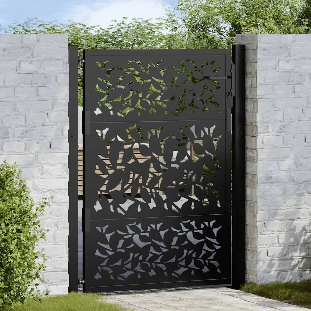 Cancello Giardino Nero 105x130 Cm İn Acciaio Design A Foglia /