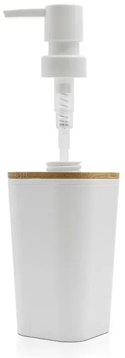 Set bagno dispenser e portaspazzolino bianco opaco con dettagli in bambù