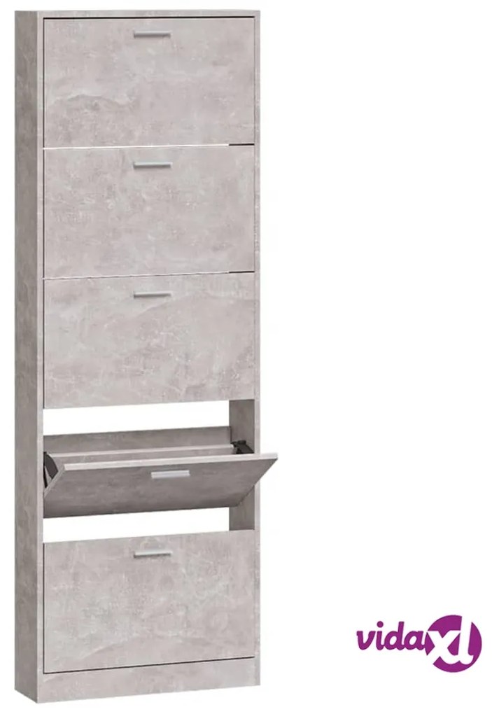 vidaXL Scarpiera Grigio Cemento 59x17x169 cm in Legno Multistrato