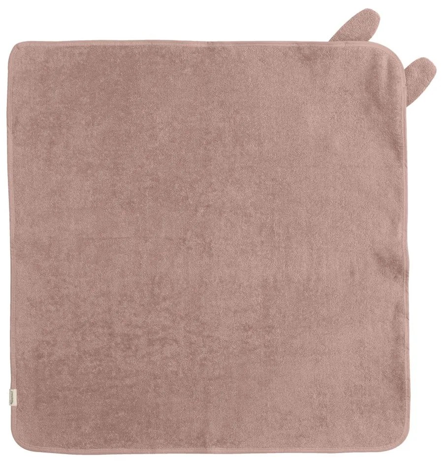 Asciugamano in cotone rosa-marrone con cappuccio 75x75 cm Rabbit - Kindsgut