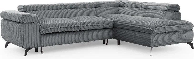 Divano angolare grigio (con penisola a destra/a L) con rivestimento in velluto a coste Marbeya – Ropez