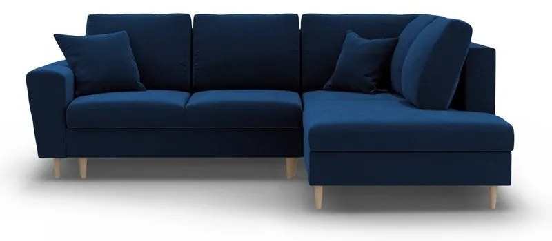 Divano angolare blu allungabile e con contenitore (con penisola a destra/a L) con rivestimento in velluto Kyoto – Cosmopolitan Design