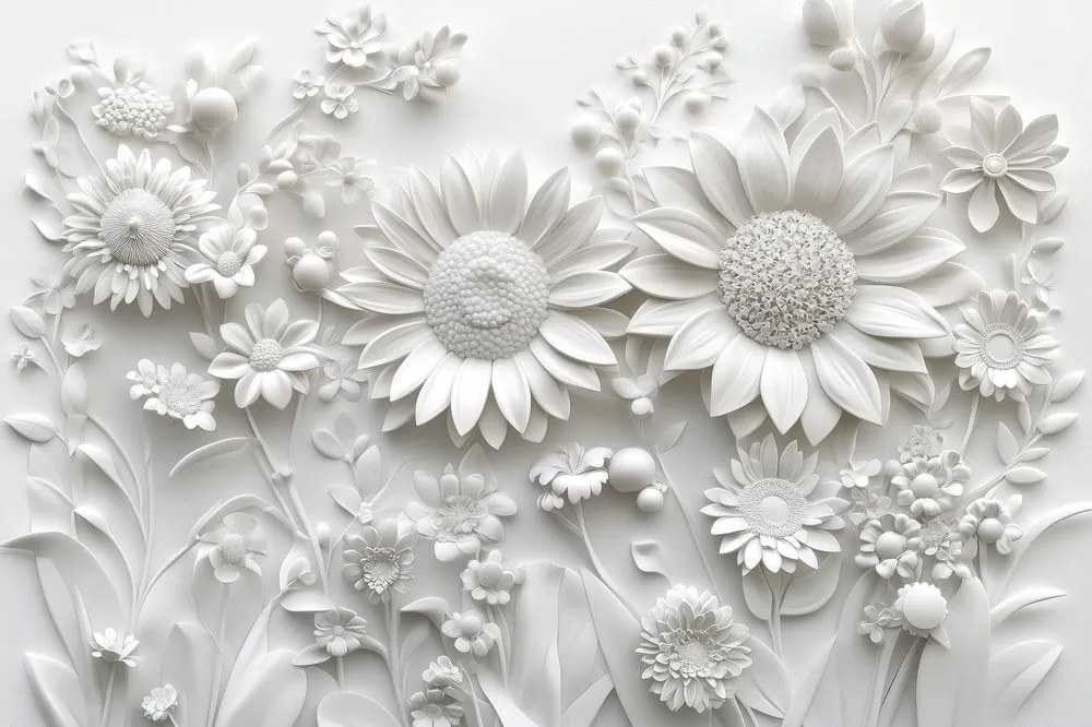 Carta da parati autoadesiva – Fiori bianchi 3D