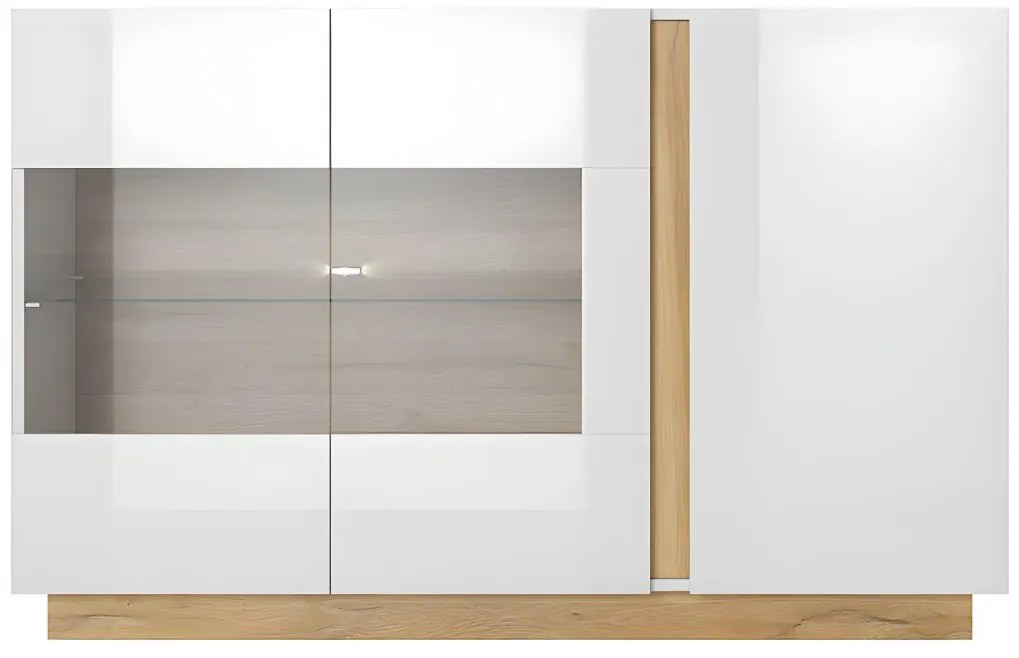 Credenza 3 ante con LED Bianco brillante e Rovere - MURARI