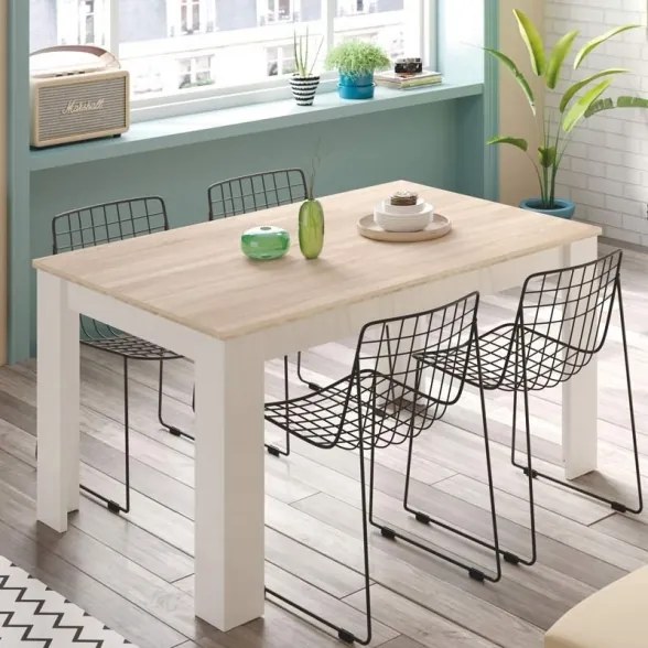 Tavolo allungabile da pranzo rettangolare in legno 140-190x90 cm Kendra Rovere/Bianco