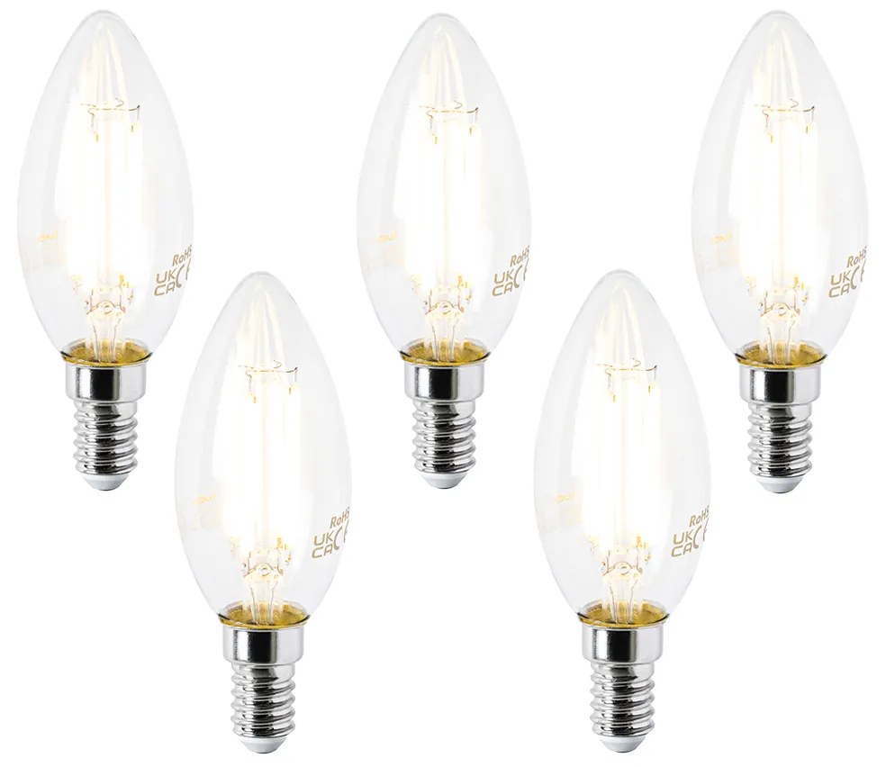 Set di 5 Lampadine LED E14 B35 Trasparente 2.2W 470 lm 2700K