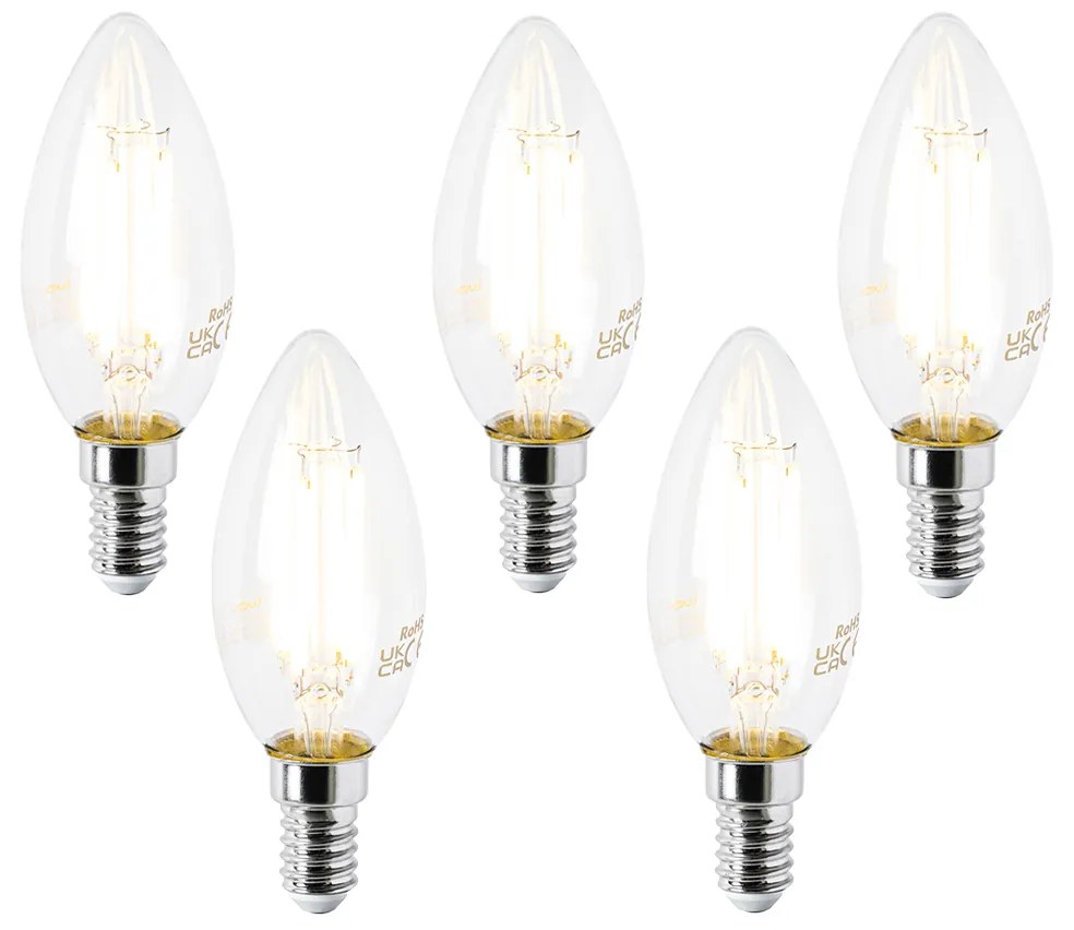 Set di 5 lampadine LED E14 B35 trasparente 2,2W 470lm 2700K