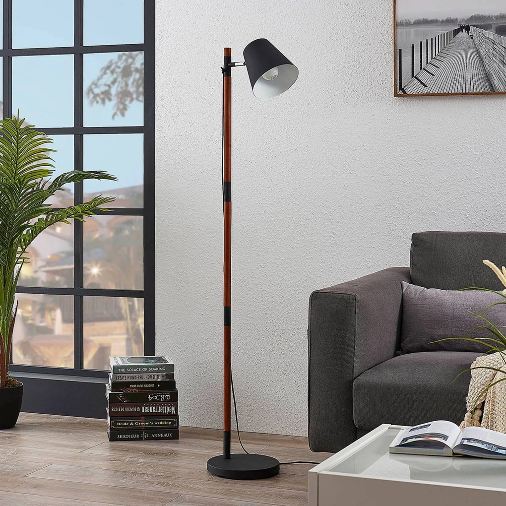 Lindby Piantana Birte, nera con elementi in legno