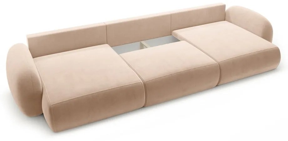 Divano angolare beige allungabile/con contenitore (a U) con rivestimento in velluto Tonale – Cosmopolitan Design