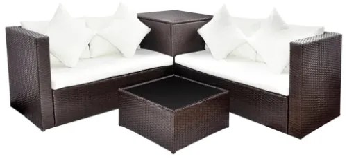 Set Divani da Giardino 4 pz con Cuscini in Polyrattan Marrone