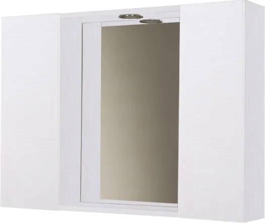 Specchiera bagno in legno 81 cm a 2 ante con faretto LED Bianco Frassino