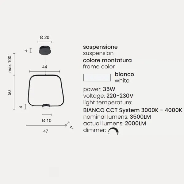 Lampada LED sospensione 35W - moderno Bianco ALFA 47 cm
