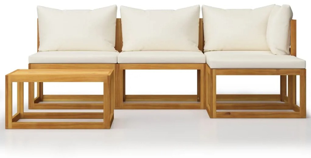 Set divani da giardino 5 pz con cuscini crema in legno acacia