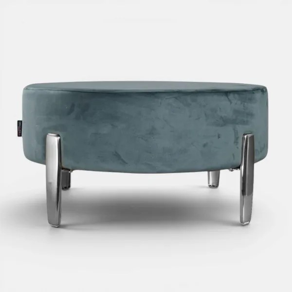 Pouf Rotondo in Velluto Ottanio con Piedini 70 cm - Giotto