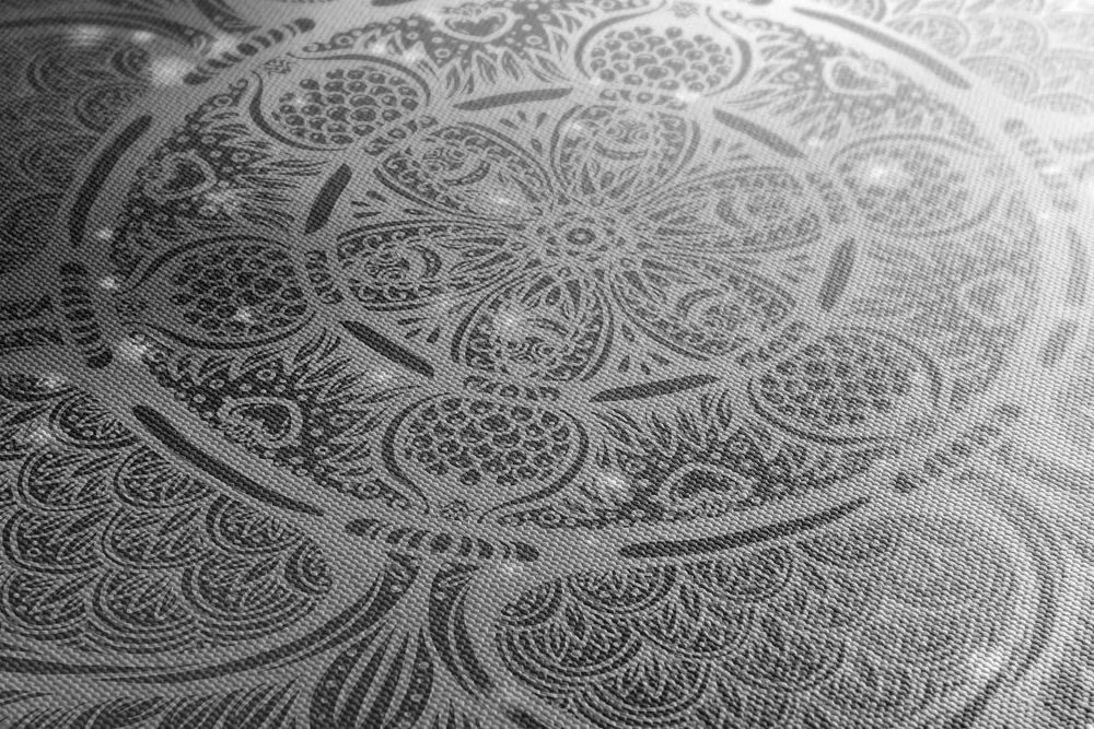 Stampa su tela – Mandala indiana con sfondo galattico in bianco e nero