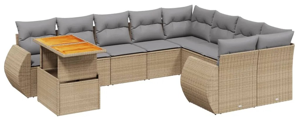 Set divano da giardino 10 pz con cuscini beige in polyrattan