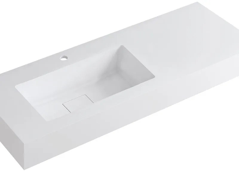 Lavabo integrale rettangolare vasca a sinistra L 120.5 x H 15 x P 46 cm in resina bianco opaco