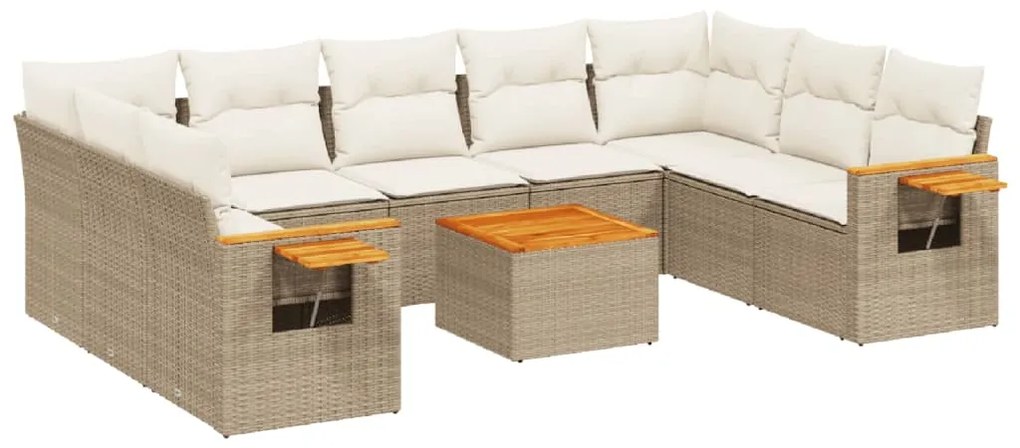 Set Divano da Giardino 10 pz con Cuscini Beige in Polyrattan