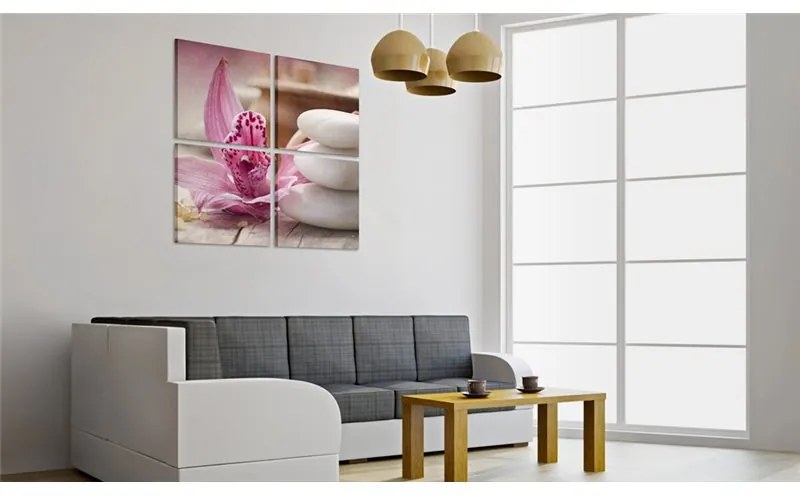 Quadro Orchidea e zen  Colore Rosa, Dimensioni e Misure 40x40