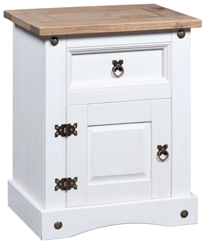 Comodino in legno di pino messicano corona bianco 53x39x67 cm