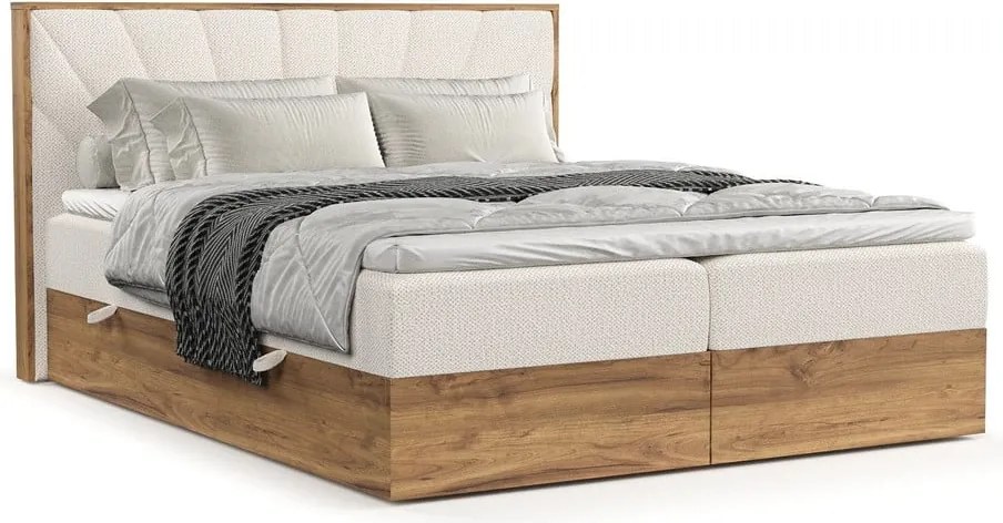 Letto boxspring con contenitore in crema-naturale 160x200 cm Asahi - Maison de Rêve