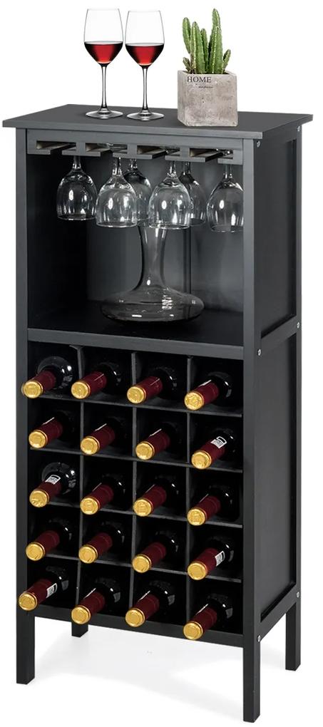Costway Cantinetta portabottiglie in legno Scaffale  di vino con porta calici per 20 bottiglie, 42x24,5x96cm Nero