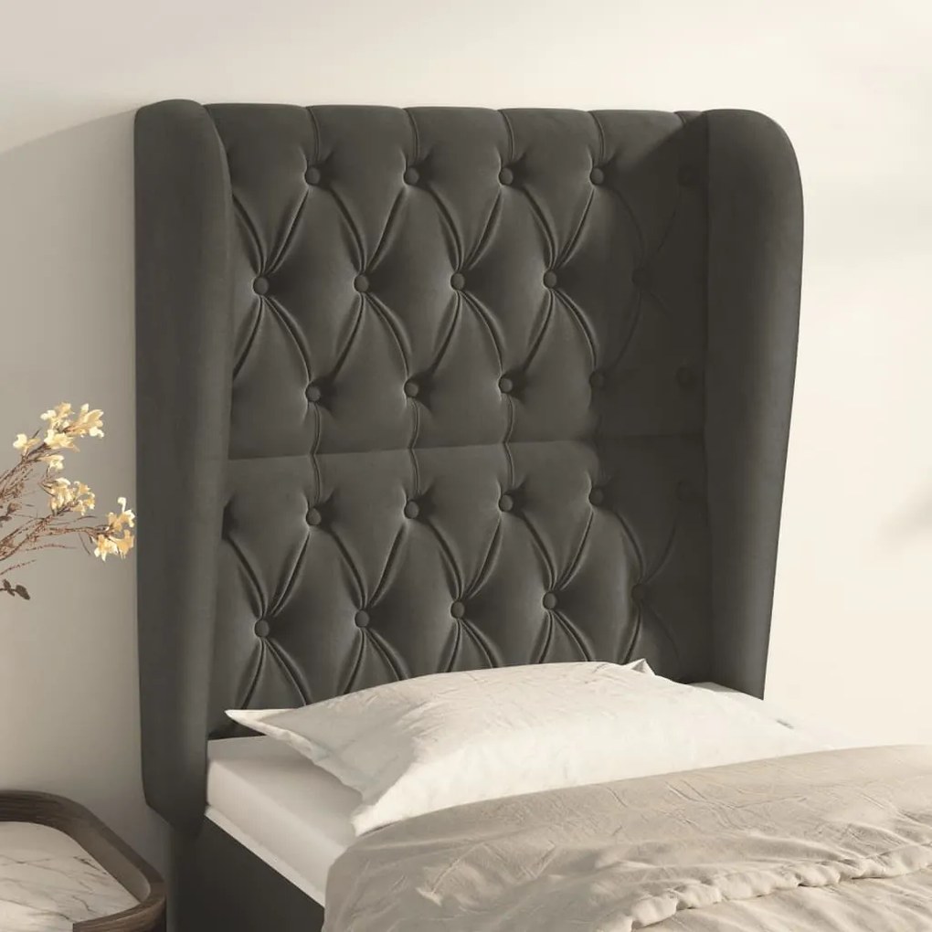 Testiera Ad Orecchio Grigio Scuro 83x23x118/128 Cm İn Velluto /