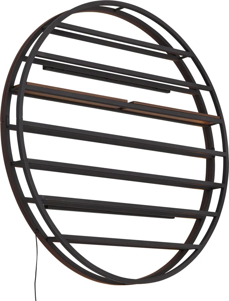 Lampada da parete moderna nera con legno rotondo e LED integrato - Wine Rack