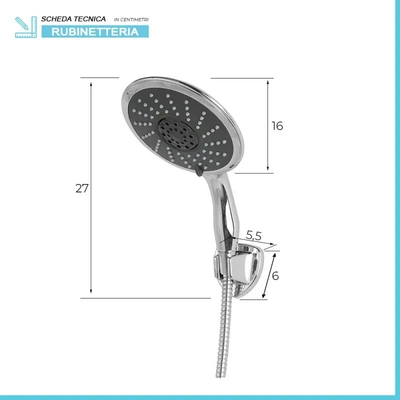Set doccia cromato multigetto 3 funzioni con supporto incluso