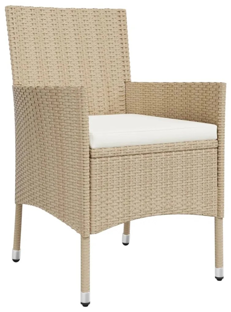 Set da pranzo da giardino 3 pz con cuscini beige in polyrattan