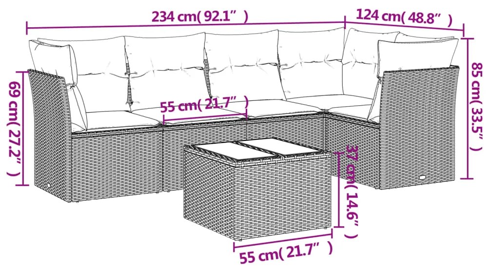 Set divano da giardino 6 pz con cuscini beige in polyrattan