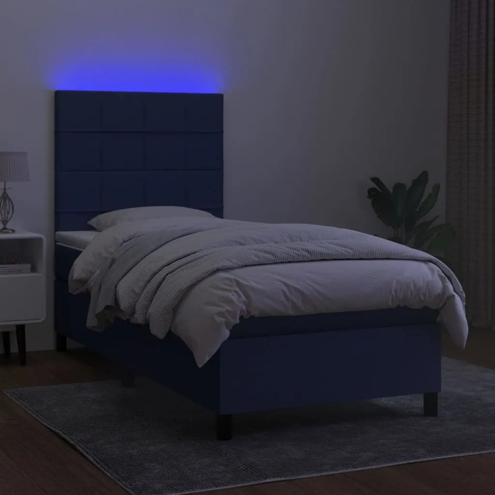 Letto a Molle con Materasso e LED Blu 80x200 cm in Tessuto