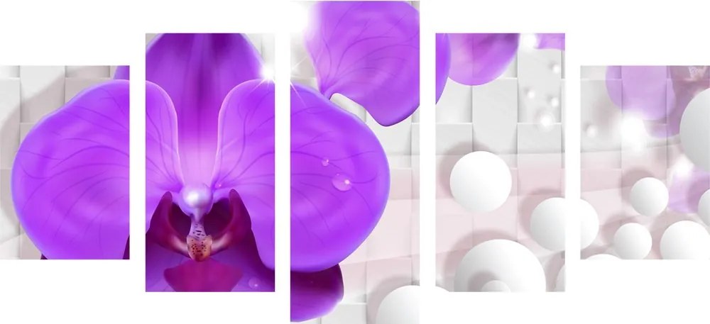 Quadri 5 pezzi – Orchidea su sfondo astratto