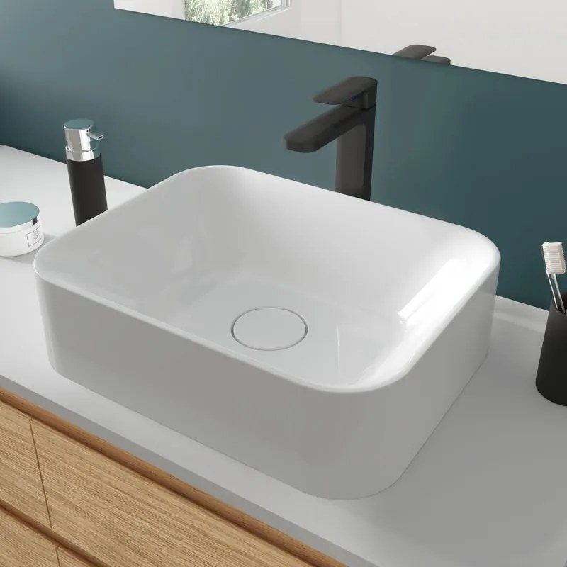 Lavabo da appoggio Capsule da fissare rettangolare in composito minerale di resina gelificata L 48 x P 38 x H 15.3 cm bianco