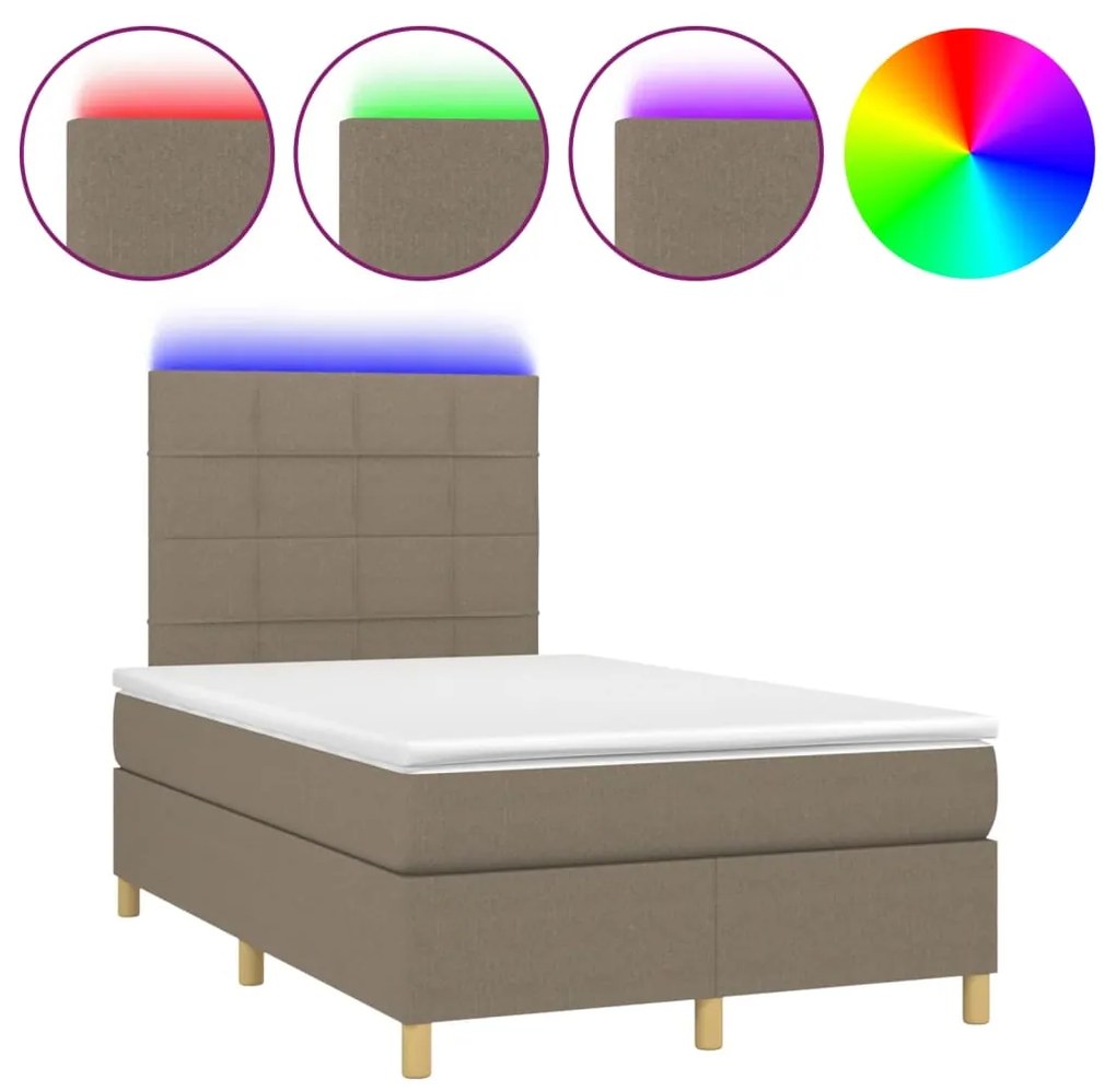 Letto a molle con materasso e led tortora 120x190 cm in tessuto