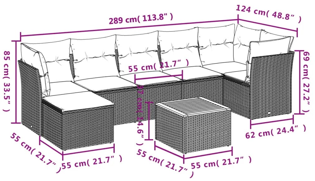 Set divano da giardino 8 pz con cuscini grigio in polyrattan